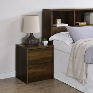 English Elm Geary Dark Pine 2-Drawer Nightstand with LED Lighting, Dual Outlet & USB-A/C Charging Ports for Bedsides B062P375559