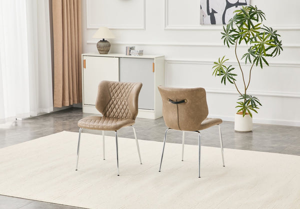 English Elm Dark Oil Waxed Faux Leather Dining Chair Set with Diamond Tufted High Back Metal Legs W3493P444879