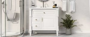 English Elm 36" Bathroom Vanity With Ceramic Sink, Durable Rubberwood Frame, Smart Storage & Modern Design N725P356064K