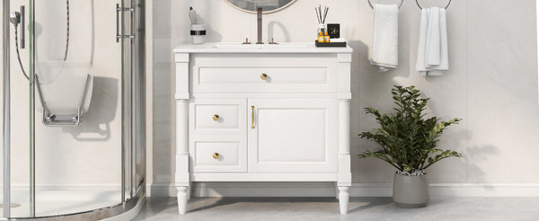 English Elm 36" Bathroom Vanity With Ceramic Sink, Durable Rubberwood Frame, Smart Storage & Modern Design N725P356064K