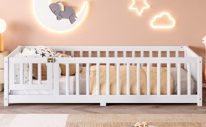 English Elm Twin Twin Size Floor Bed with Safety Guardrails and Playful Door for Kids, Pine/Plywood, Low Profile White W1580P338944