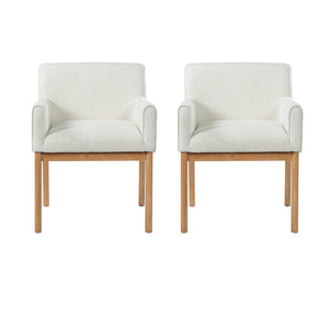 English Elm Modern Upholstered Arm Dining Chair Set Rubberwood Legs Foam Padded High Back Beige,Natural N768P396376N