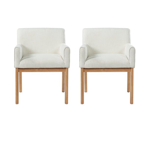 English Elm Modern Upholstered Arm Dining Chair Set Rubberwood Legs Foam Padded High Back Beige,Natural N768P396376N