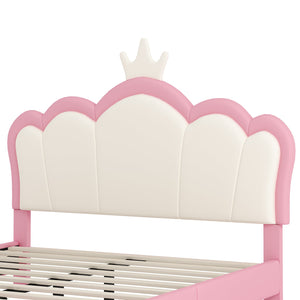 English Elm Full Upholstered Princess Bed with Crown Headboard — Sturdy Full Platform Bed for Girls, 500lb Capacity Pink 58.86 L x 25.98 W x 6.5 H N733P180808H