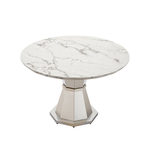 English Elm 47" Round Marble Dining Table | Modern High Gloss Faux Marble & Stainless Steel Base For Any Space W3456S00003