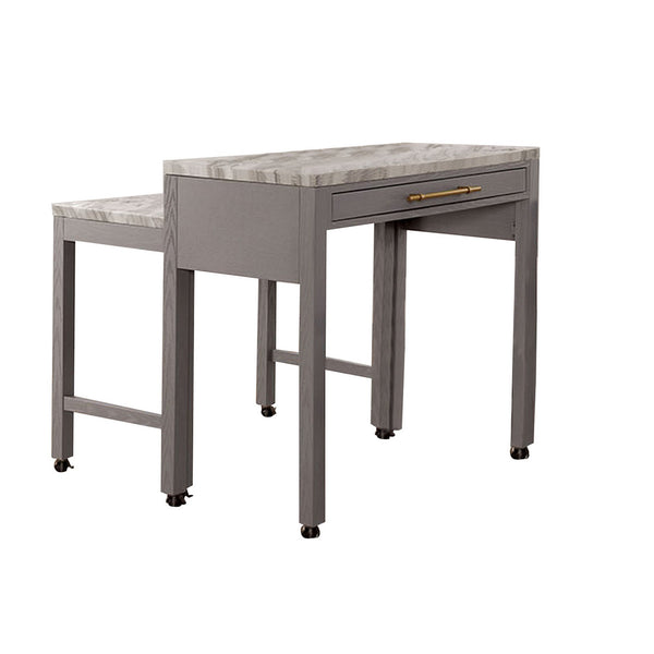 English Elm 39 Inch Counter Height Kitchen Island with Faux Marble Top and Felt Lined Drawer B056P416834