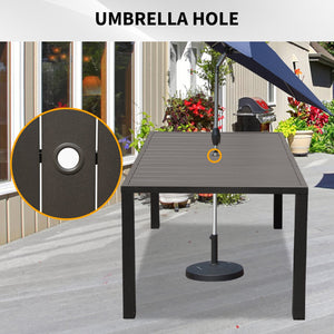 English Elm Outdoor Dining Table For 4 - Stylish Slatted Metal Patio Table With Umbrella Hole For Gardens & Decks W1859P359875