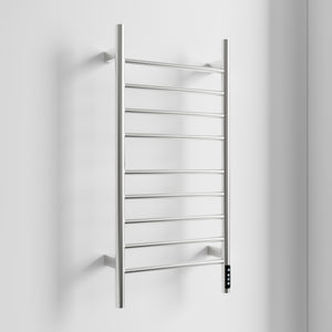 English Elm Brushed Heated Towel Rack 9-Bar Wall-Mount, 150W Carbon Fiber Warmer with Timer, IPX4 Waterproof, 110V T3177P305031