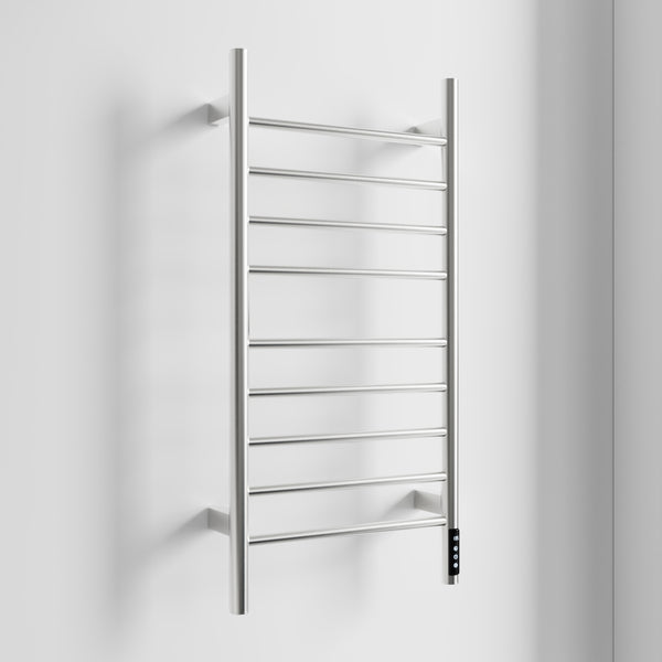 English Elm Brushed Heated Towel Rack 9-Bar Wall-Mount, 150W Carbon Fiber Warmer with Timer, IPX4 Waterproof, 110V T3177P305031
