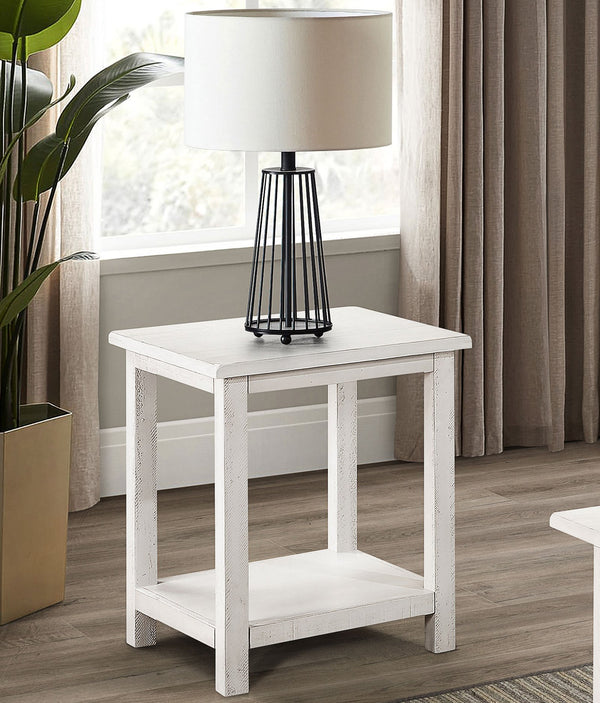 English Elm Wood Pine End Table with Open Shelf Rustic Farmhouse Living Room Accent Piece White B016P472796