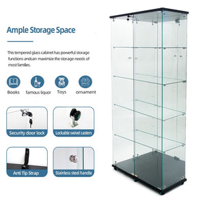 English Elm Tempered Glass Display Cabinet With Bluetooth Led Light, Locking Door & Mirrored Back For Stylish Storage W3155S00017-GIGA