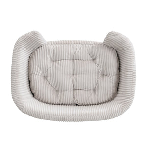 English Elm Elevated Pet Sofa with Corduroy Upholstery Rubberwood Legs and Supportive Foam for Small Dogs Beige N779P395017A