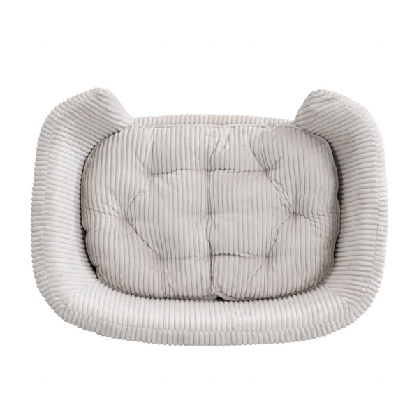 English Elm Elevated Pet Sofa with Corduroy Upholstery Rubberwood Legs and Supportive Foam for Small Dogs Beige N779P395017A