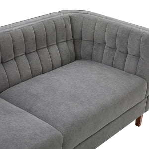 English Elm Modern Chenille Three Seater Sofa with Channel Tufted Back and Birch Wood Legs Grey N763S000100E