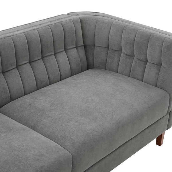 English Elm Modern Chenille Three Seater Sofa with Channel Tufted Back and Birch Wood Legs Grey N763S000100E