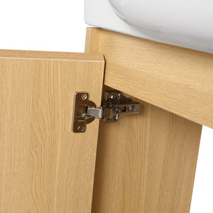 English Elm 24'' Floating Wall Mounted Bathroom Vanity with Ceramic Sink and Soft Close Cabinet Light Oak W999P426633