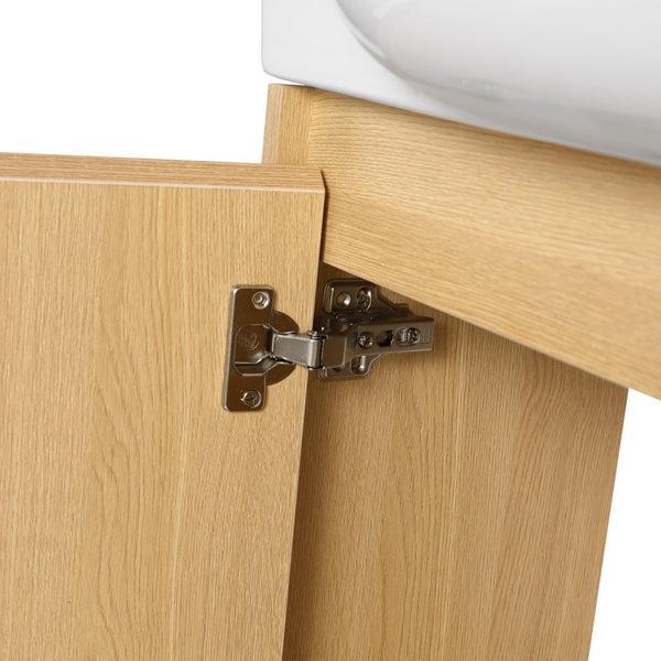 English Elm 24'' Floating Wall Mounted Bathroom Vanity with Ceramic Sink and Soft Close Cabinet Light Oak W999P426633
