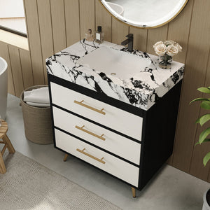 English Elm Modern Freestanding Bathroom Vanity with Sintered Stone Top and Golden Steel Legs W3136S00050