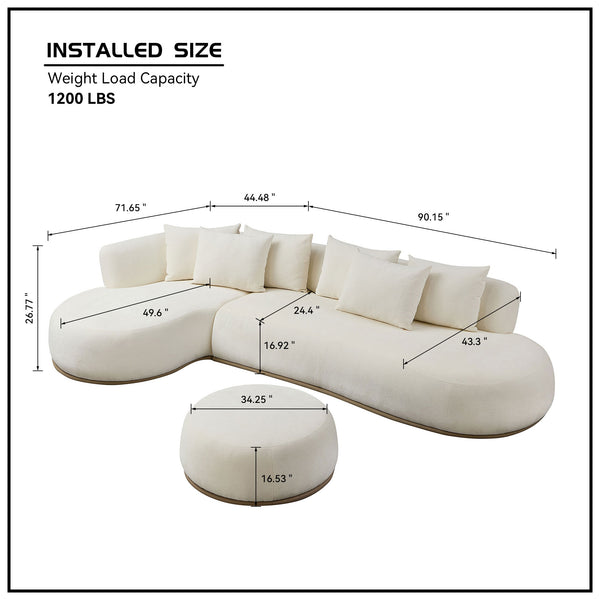 English Elm 134.6" Oversized L-Shaped Sectional Sofa with Ottoman, Beige, No Assembly, 6 Pillows, Deep Seats, Modern Comfort W3208S00002