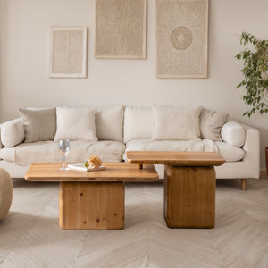 English Elm Vintage Retro Square Coffee Table Set with Wood Grain MDF Veneer & Fir Frame, Sturdy 110lb Capacity, Stylish Living Room Accent (Set of 2) Natural W757P235684