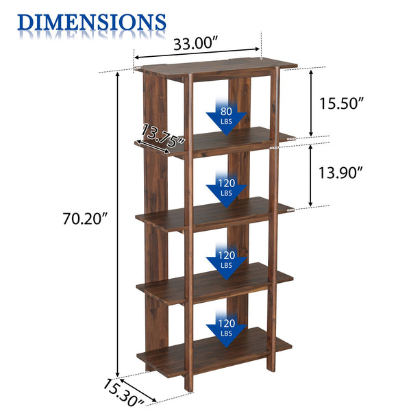 English Elm Christopher Knight Home® - 4-Tier Acacia Wood Bookcase with Anti-Tip Kit, Heavy-Duty Open Shelves Holds 120 lbs Each, Sleek Storage Solution Walnut N758P294084W
