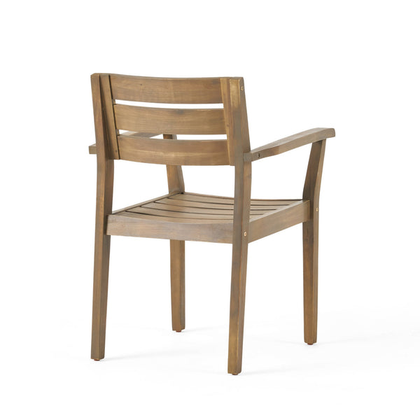 English Elm 7 Piece Solid Acacia Hardwood Expandable Outdoor Dining Set with Six Slatted Chairs Grey,Teak N762S000033AAE