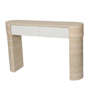 English Elm Entryway Console Table with Fluted Drawers Warm Woodgrain Finish for Hallway or Sofa W3040P455735