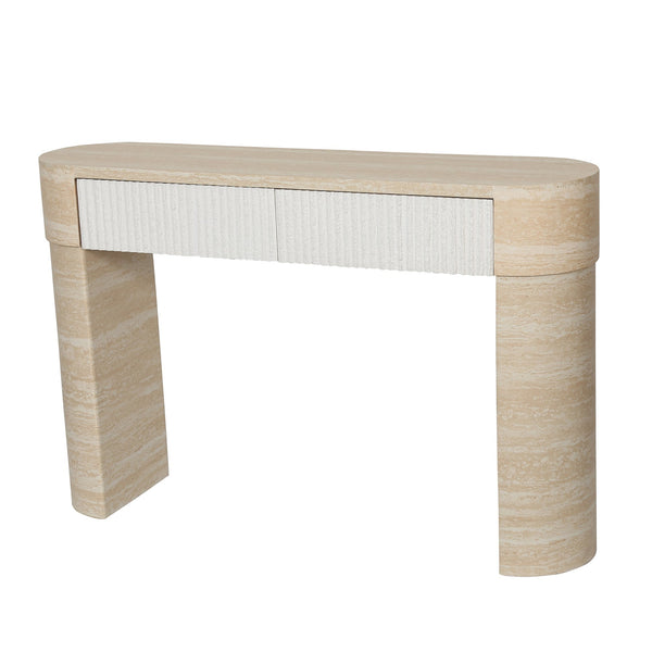 English Elm Entryway Console Table with Fluted Drawers Warm Woodgrain Finish for Hallway or Sofa W3040P455735