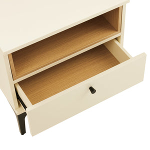 English Elm Amara Mid-Century Nightstand with Open Shelf and Full-Extension Drawer, Black Metal Legs, Compact Cream B365P398184