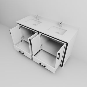 English Elm White Double Bath Vanity With White Quartz Top & Polished Faucet Set – Stylish Storage Solution! B2731P260616-GIGA