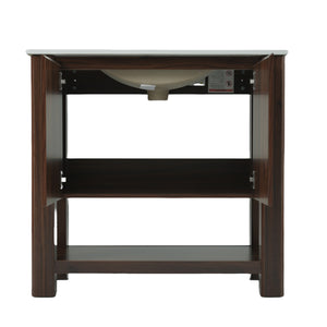 English Elm Christopher Knight Home® - 36" Modern Wall-Mounted Bathroom Vanity with Ceramic Sink, Soft-Close Doors, Fluted Accent & Open Shelves Antique brown N817P245321B