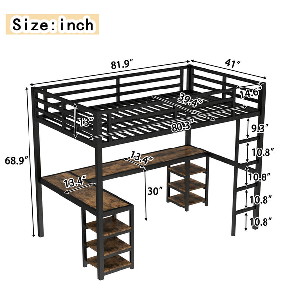 English Elm Metal Twin Xl Loft Bed with L Shaped Desk Wardrobe and Storage for Teens W1580S00065