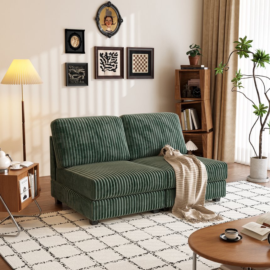 English Elm Double-seater Corduroy Sofa with Coil Spring Support for Casual Living Rooms W1793P248670