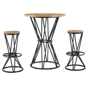 English Elm Single Package Industrial Bar Set Round Mdf Top with Metal Frame Seats 2 for Kitchen Black,Wood W1151P434793