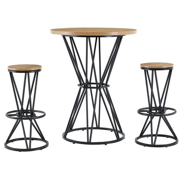 English Elm Single Package Industrial Bar Set Round Mdf Top with Metal Frame Seats 2 for Kitchen Black,Wood W1151P434793