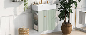 English Elm 21.6 Modern Floating Bathroom Vanity with Ceramic Basin, Wave Door, Rose Gold Handle, Space-Saving Green N729P170390F