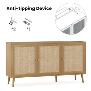English Elm Sideboard Buffet Cabinet With 3 Rattan Doors - Stylish Storage Solution For Living Room & Kitchen T3623P380149-GIGA