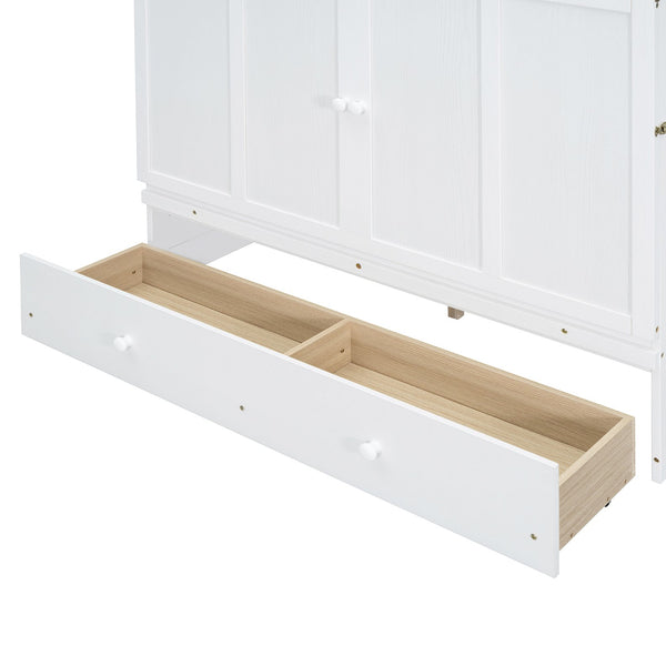 English Elm Full Size Wall Murphy Bed Cabinet with Storage Drawer and Built-in Usb Charging White N708P205903K