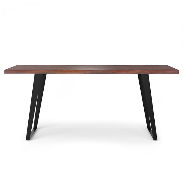 English Elm Delta Delta Dining Table handcrafted solid acacia wood 72"x36" live edge top with black iron legs durable finish Walnut B136P203497