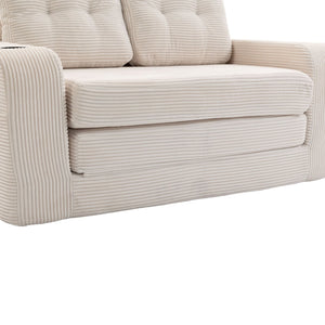 English Elm Convertible Floor Sofa Bed with Memory Foam and Ribbed Corduroy for Small Spaces Beige W395P438025