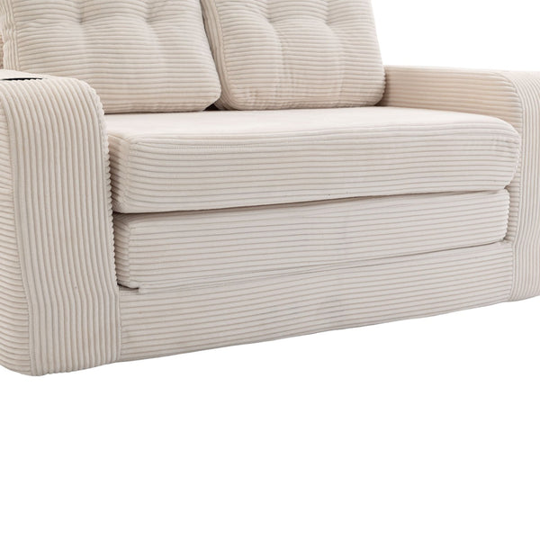 English Elm Convertible Floor Sofa Bed with Memory Foam and Ribbed Corduroy for Small Spaces Beige W395P438025