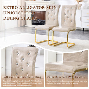 English Elm Luxury Pu Upholstered Dining Chair Set of 4 with Channel Stitching and Metal Legs Beige W1512P491872
