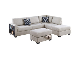 English Elm 3-Piece Boucle Sectional Sofa with Reversible Chaise, Built-In Shelf & Storage Ottoman for Living Rooms Beige 34 L x 26 W x 46 H B011S01778