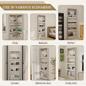 English Elm 72" Slim Six-tier Freestanding Cabinet Antique White Finish for Bathroom or Hallway W282P412292