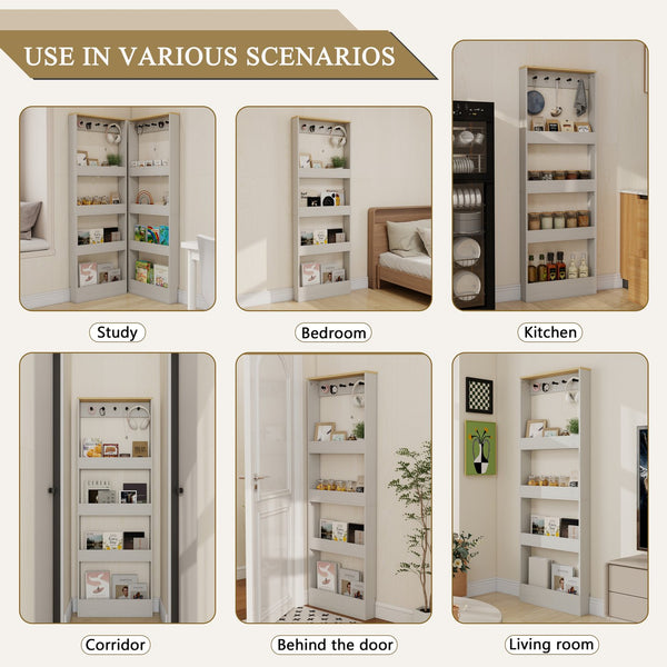 English Elm 72" Slim Six-tier Freestanding Cabinet Antique White Finish for Bathroom or Hallway W282P412292