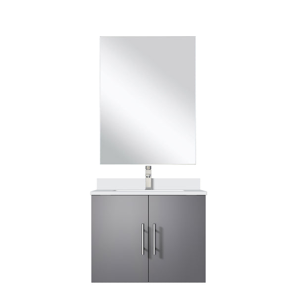 English Elm Dark Grey Single Bath Vanity Set With White Quartz Countertop, Mirror, And Faucet - Modern Elegance B2731S01296