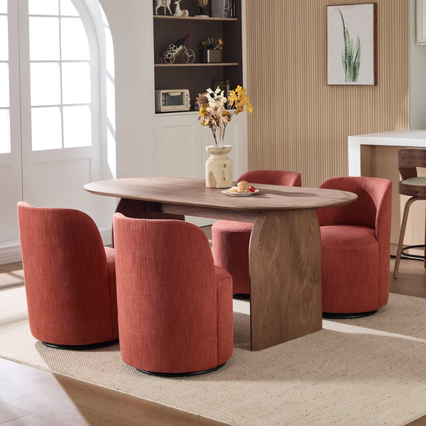 English Elm Set Swivel Barrel Accent Chair Armless Linen Upholstered Compact Seat for Dining Vanity Bedroom Orange W3244P454057
