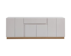 Sunpan Greco Sideboard - Scandinavian Light Wash Oak Design with Adjustable Shelving & Rustic Bronze Accents
