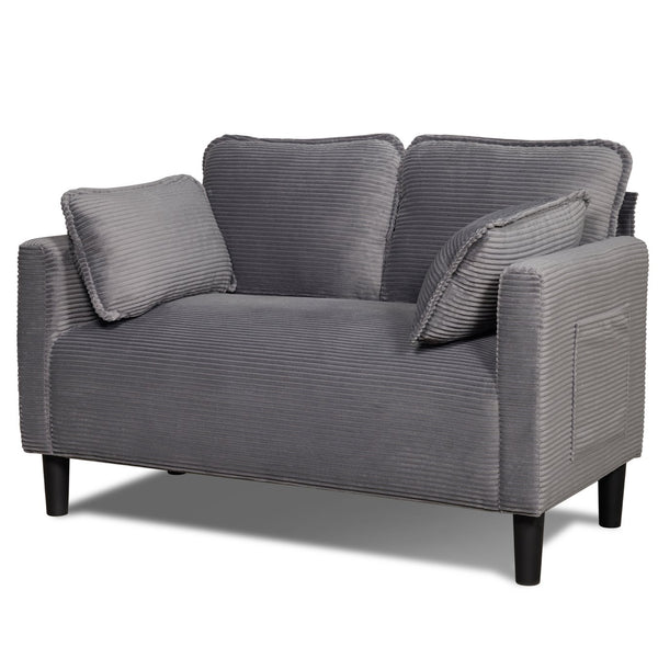 English Elm 48" Corduroy Compact Loveseat with Side Pocket Solid Wood Frame for Small Spaces Grey W2715P409865