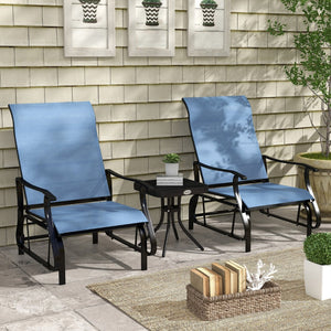 English Elm Outsunny 3-Piece Light Blue Glider Bistro Set With Glass Table For Cozy Outdoor Relaxation Space W2225P174317-GIGA